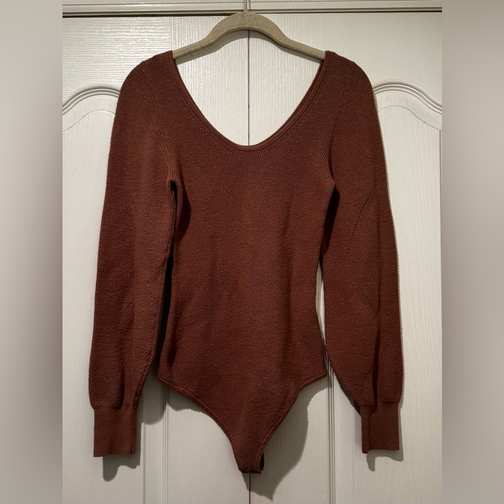 Abercrombie & Fitch Brown Knit Bodysuit with Balloon Sleeves - Size L